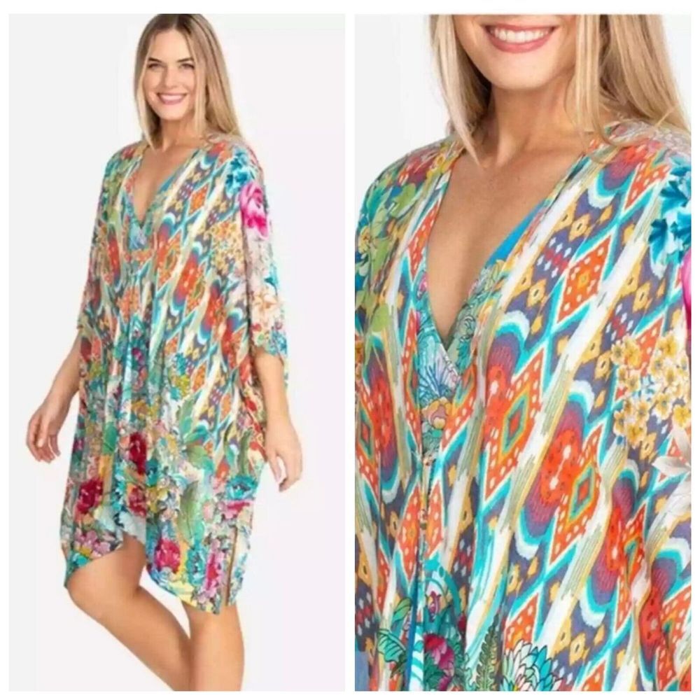Johnny Was Pearce Short Kimono S/M Floral Lightweight Popover‎ Swim Coverup